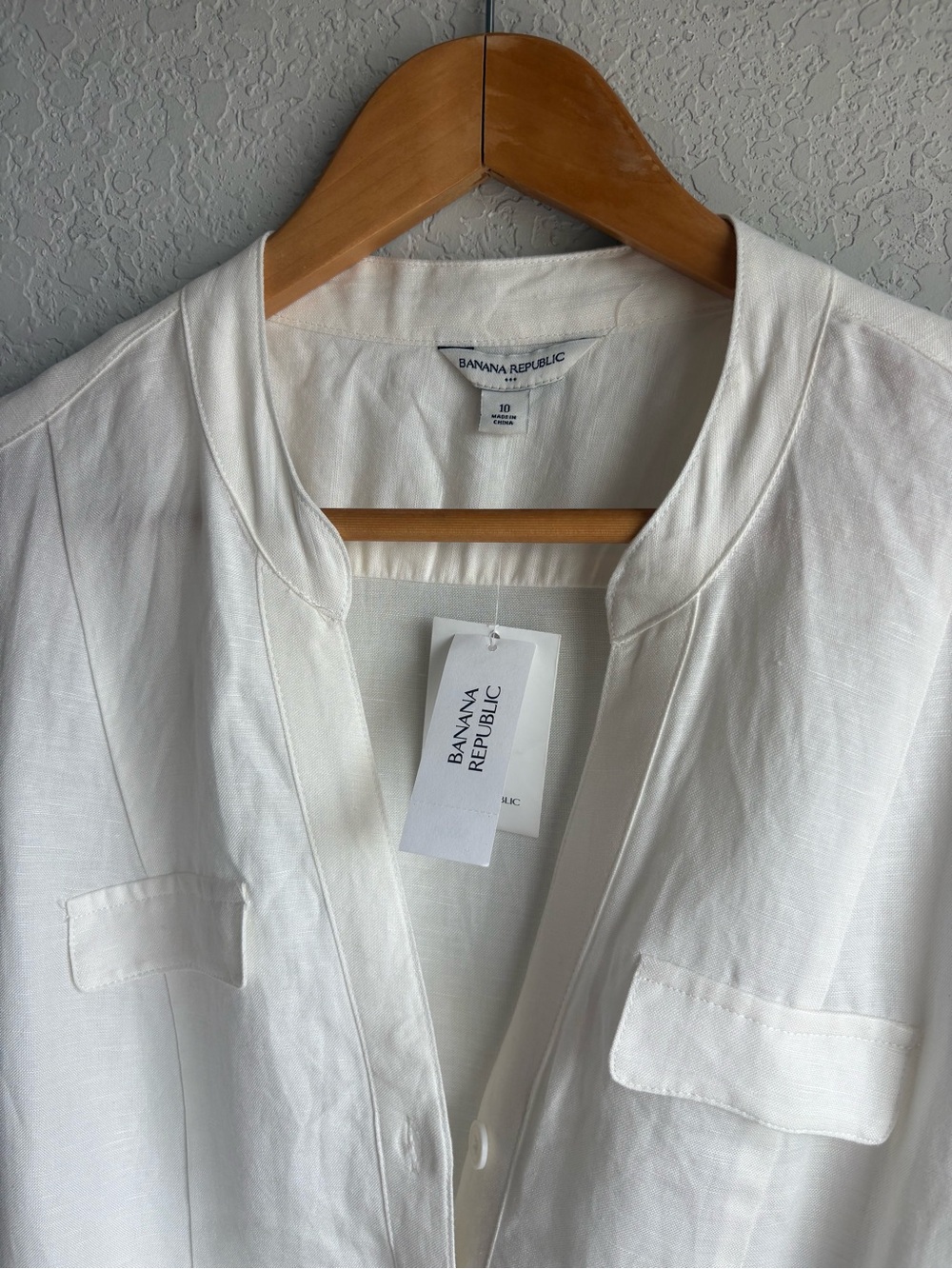 Banana Republic Linen Shirt Dress White Belted Utility Safari Dress Size 10 NWT - Picture 2 of 7